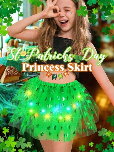 REETAN Light up St.Patrick's Day Tutu Skirt Shamrock Green LED Dance Skirts Irish Clover Party Costume in Saudi Arabia