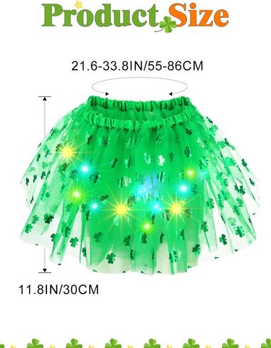 REETAN Light up St.Patrick's Day Tutu Skirt Shamrock Green LED Dance Skirts Irish Clover Party Costume in Saudi Arabia