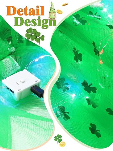 REETAN Light up St.Patrick's Day Tutu Skirt Shamrock Green LED Dance Skirts Irish Clover Party Costume in Saudi Arabia