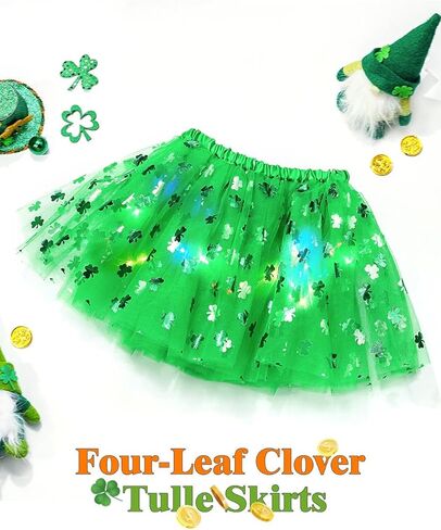 REETAN Light up St.Patrick's Day Tutu Skirt Shamrock Green LED Dance Skirts Irish Clover Party Costume in Saudi Arabia