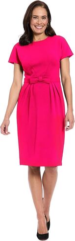 London Times Women's Short Sleeve Round Neck Sheath Bow Belt-Professional Work Dresses in Saudi Arabia