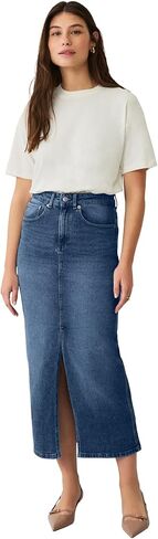 ellos Plus Size Strecth Denim Mid-Rise Maxi Skirt in Saudi Arabia