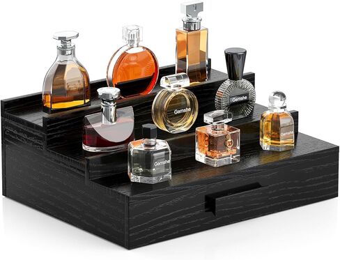 Solid Walnut Wood Cologne Organizer for Men,4 Tier Cologne Stand,Cologne Shelf Display Holder,Perfume Display Stand with Drawer and Hidden Compartment,Great Gifts for Men Father's Day in Saudi Arabia