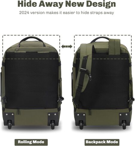 Hynes Eagle 42L Rolling Backpack Wheeled Backpack Flight Approved Travel Backpack Carry on Luggage Dark Green with Compression Packing Cubes Set 4PCS Black in Saudi Arabia