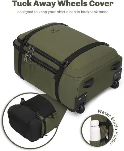 Hynes Eagle 42L Rolling Backpack Wheeled Backpack Flight Approved Travel Backpack Carry on Luggage Dark Green with Compression Packing Cubes Set 4PCS Black in Saudi Arabia
