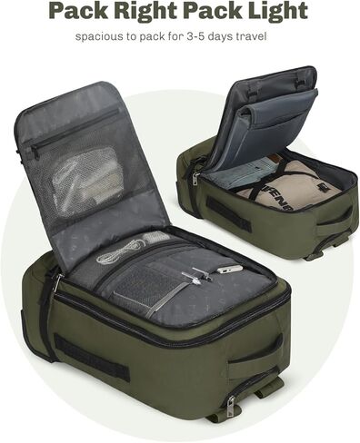Hynes Eagle 42L Rolling Backpack Wheeled Backpack Flight Approved Travel Backpack Carry on Luggage Dark Green with Compression Packing Cubes Set 4PCS Black in Saudi Arabia