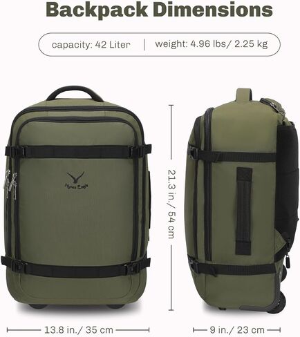 Hynes Eagle 42L Rolling Backpack Wheeled Backpack Flight Approved Travel Backpack Carry on Luggage Dark Green with Compression Packing Cubes Set 4PCS Black in Saudi Arabia