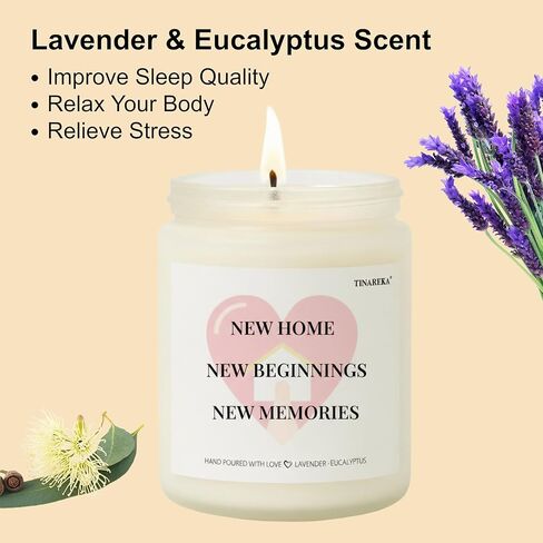 Housewarming Gifts New Home - Relaxing Lavender Eucalyptus Scented Candle - Eco-Friendly Soy Wax, Gift for New Homeowners, Women & Men, First Home Celebration or Apartment Warming in Saudi Arabia