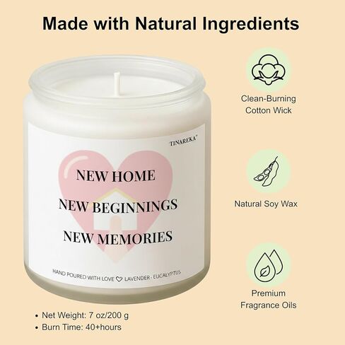Housewarming Gifts New Home - Relaxing Lavender Eucalyptus Scented Candle - Eco-Friendly Soy Wax, Gift for New Homeowners, Women & Men, First Home Celebration or Apartment Warming in Saudi Arabia