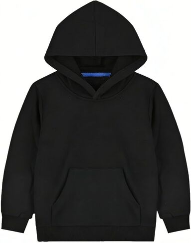 Boys' solid color hooded sweatshirt with real pockets, black top jacket, suitable for children aged 4-9 in Saudi Arabia