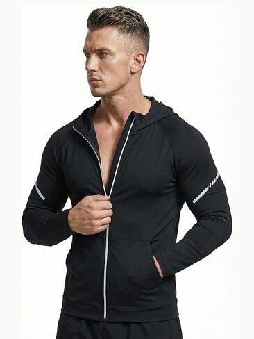 Men's Lightweight Zip-Up Hoodie Jacket – Ideal for Workout, Sports, Hiking & Outdoor Activities – Breathable Activewear in Saudi Arabia