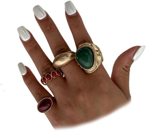 مجموعة خواتم راتينج بيضاوية ذهبية مكتنزة قابلة للتكديس، حلقات إصبع بمفاصل أكريليك هندسية باللون البني والأخضر للنساء، هدية مجوهرات غير مشوهة للحفلات الراقصة in Kuwait
