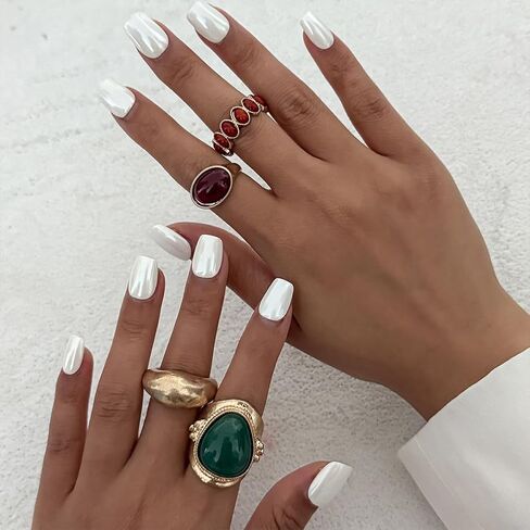 مجموعة خواتم راتينج بيضاوية ذهبية مكتنزة قابلة للتكديس، حلقات إصبع بمفاصل أكريليك هندسية باللون البني والأخضر للنساء، هدية مجوهرات غير مشوهة للحفلات الراقصة in Kuwait