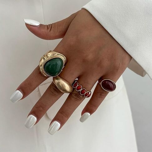 مجموعة خواتم راتينج بيضاوية ذهبية مكتنزة قابلة للتكديس، حلقات إصبع بمفاصل أكريليك هندسية باللون البني والأخضر للنساء، هدية مجوهرات غير مشوهة للحفلات الراقصة in Kuwait