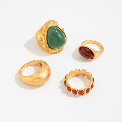 مجموعة خواتم راتينج بيضاوية ذهبية مكتنزة قابلة للتكديس، حلقات إصبع بمفاصل أكريليك هندسية باللون البني والأخضر للنساء، هدية مجوهرات غير مشوهة للحفلات الراقصة in Kuwait