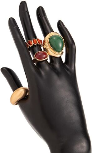 مجموعة خواتم راتينج بيضاوية ذهبية مكتنزة قابلة للتكديس، حلقات إصبع بمفاصل أكريليك هندسية باللون البني والأخضر للنساء، هدية مجوهرات غير مشوهة للحفلات الراقصة in Kuwait