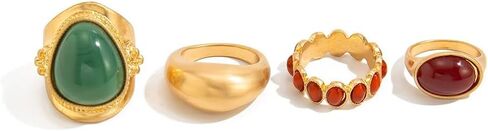 مجموعة خواتم راتينج بيضاوية ذهبية مكتنزة قابلة للتكديس، حلقات إصبع بمفاصل أكريليك هندسية باللون البني والأخضر للنساء، هدية مجوهرات غير مشوهة للحفلات الراقصة in Kuwait