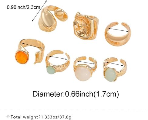 Stackable Thick Gold Crystal Open Ring Set, Trendy Chunky Geometry Square Hug Knuckle Rings for Women Boho Chic Statement Party Edgy Charm Jewelry Gift in Kuwait