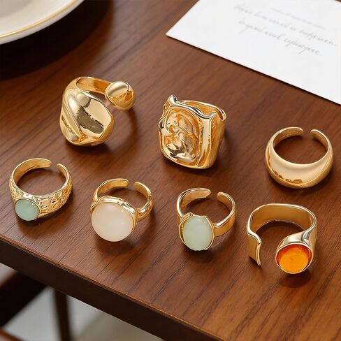 Stackable Thick Gold Crystal Open Ring Set, Trendy Chunky Geometry Square Hug Knuckle Rings for Women Boho Chic Statement Party Edgy Charm Jewelry Gift in Kuwait