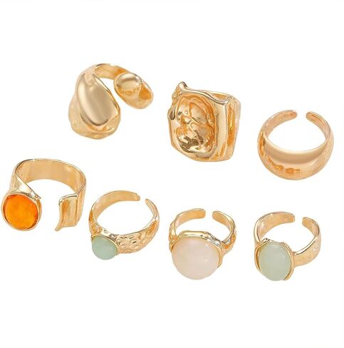 مجموعة حلقات مفتوحة من الكريستال الذهبي السميك قابلة للتكديس، حلقات مفاصل هندسية مربعة عصرية للنساء بوهو شيك، هدية مجوهرات ساحرة للحفلات in Kuwait