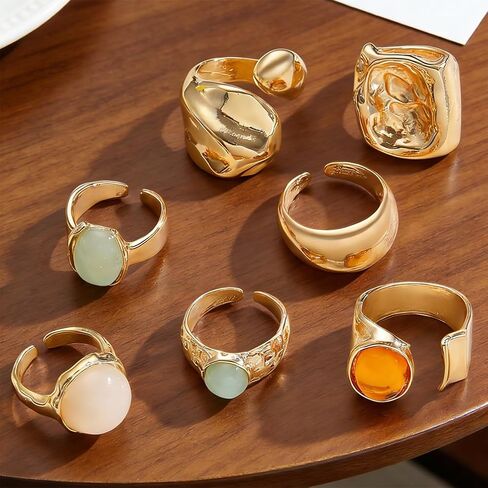 Stackable Thick Gold Crystal Open Ring Set, Trendy Chunky Geometry Square Hug Knuckle Rings for Women Boho Chic Statement Party Edgy Charm Jewelry Gift in Kuwait