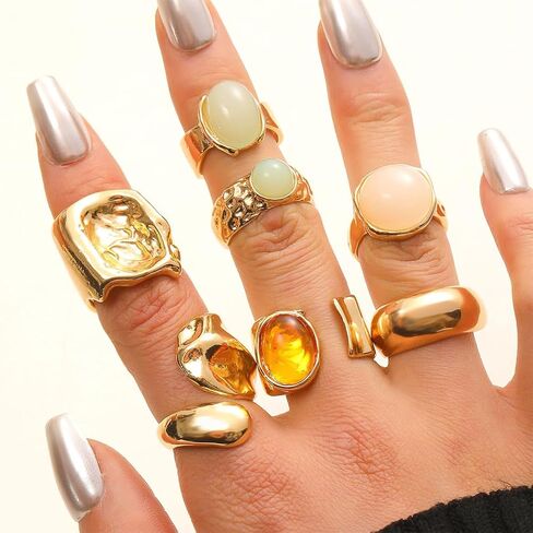 Stackable Thick Gold Crystal Open Ring Set, Trendy Chunky Geometry Square Hug Knuckle Rings for Women Boho Chic Statement Party Edgy Charm Jewelry Gift in Kuwait