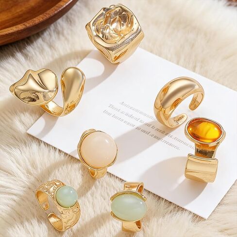 Stackable Thick Gold Crystal Open Ring Set, Trendy Chunky Geometry Square Hug Knuckle Rings for Women Boho Chic Statement Party Edgy Charm Jewelry Gift in Kuwait