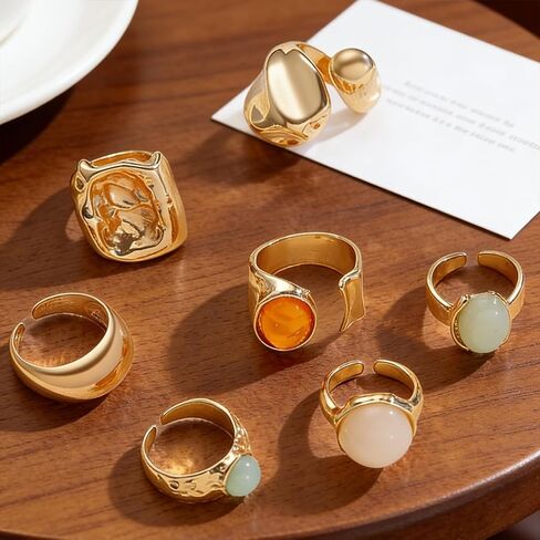 Stackable Thick Gold Crystal Open Ring Set, Trendy Chunky Geometry Square Hug Knuckle Rings for Women Boho Chic Statement Party Edgy Charm Jewelry Gift in Kuwait