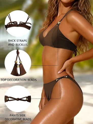 Women's Bikini Sets Sexy Two Piece Swimsuit V-Neck Double Shoulder Straps Tie-Back Cheeky Bathing Suit in Saudi Arabia
