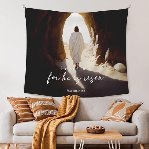 XLDLIOO Christian Jesus for He Is Risen Easter Wall Tapestry, Bible Verse Wall Tapestry Hanging for Bedroom, Vintage Ressurection Tapestries Wall Decor Art for Prayer Room Church Living Room 60x50in in Saudi Arabia