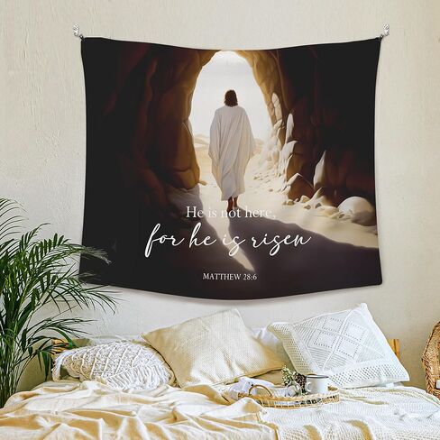 XLDLIOO Christian Jesus for He Is Risen Easter Wall Tapestry, Bible Verse Wall Tapestry Hanging for Bedroom, Vintage Ressurection Tapestries Wall Decor Art for Prayer Room Church Living Room 60x50in in Saudi Arabia