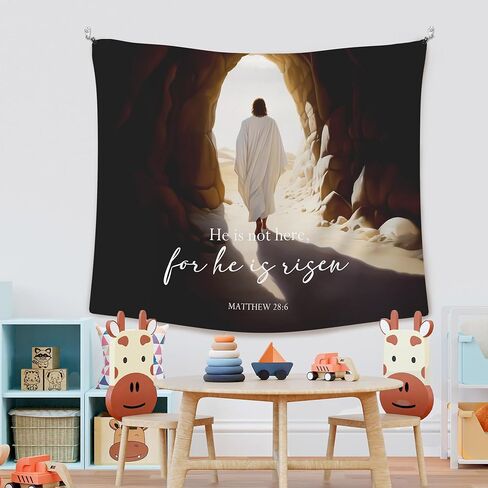 XLDLIOO Christian Jesus for He Is Risen Easter Wall Tapestry, Bible Verse Wall Tapestry Hanging for Bedroom, Vintage Ressurection Tapestries Wall Decor Art for Prayer Room Church Living Room 60x50in in Saudi Arabia