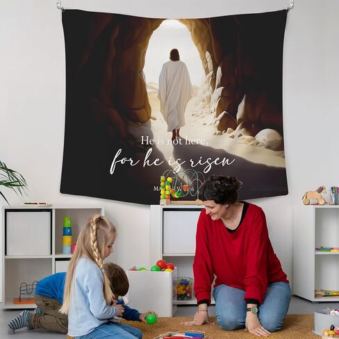 XLDLIOO Christian Jesus for He Is Risen Easter Wall Tapestry, Bible Verse Wall Tapestry Hanging for Bedroom, Vintage Ressurection Tapestries Wall Decor Art for Prayer Room Church Living Room 60x50in in Saudi Arabia
