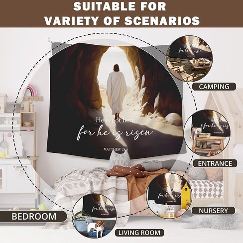 XLDLIOO Christian Jesus for He Is Risen Easter Wall Tapestry, Bible Verse Wall Tapestry Hanging for Bedroom, Vintage Ressurection Tapestries Wall Decor Art for Prayer Room Church Living Room 60x50in in Saudi Arabia