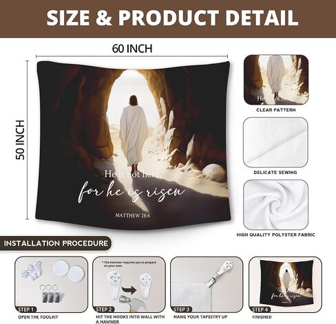 XLDLIOO Christian Jesus for He Is Risen Easter Wall Tapestry, Bible Verse Wall Tapestry Hanging for Bedroom, Vintage Ressurection Tapestries Wall Decor Art for Prayer Room Church Living Room 60x50in in Saudi Arabia