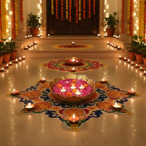 Gold Lotus Urli Bowl for Water Floating Flowers Pot and Tea Light Candles Holder, Traditional Metal Bowl for Wedding Pooja Home Office Table Diwali Decoration(Pack of 5) in Saudi Arabia