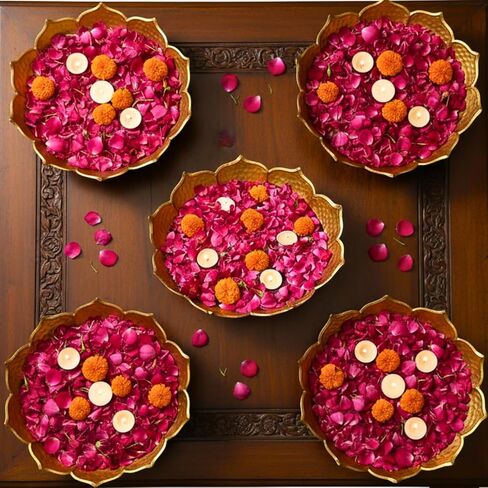 Gold Lotus Urli Bowl for Water Floating Flowers Pot and Tea Light Candles Holder, Traditional Metal Bowl for Wedding Pooja Home Office Table Diwali Decoration(Pack of 5) in Saudi Arabia
