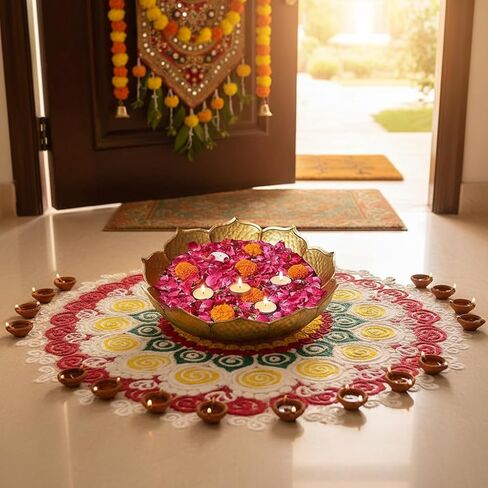 Gold Lotus Urli Bowl for Water Floating Flowers Pot and Tea Light Candles Holder, Traditional Metal Bowl for Wedding Pooja Home Office Table Diwali Decoration(Pack of 5) in Saudi Arabia