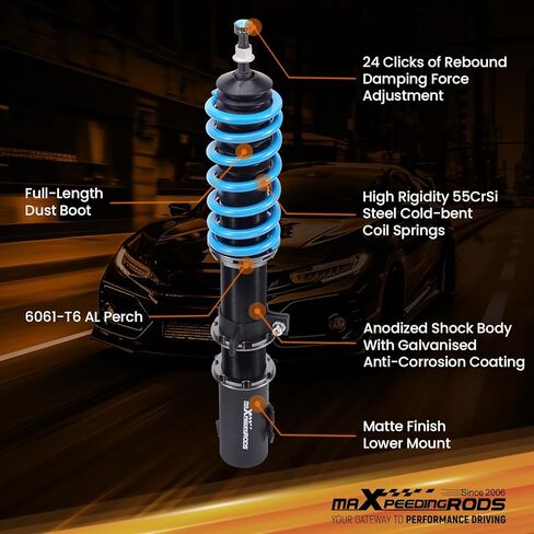 maxpeedingrods Coilover لسيارة Toyota Yaris 2007-2011، لسيارة Scion XD 2008-2010، لسيارة Toyota Prius C 2012-2019، ممتص صدمات قابل للتعديل بـ 24 مستوى، مجموعة خفض مطورة T6 قابلة للتعديل باللون الأزرق in Saudi Arabia