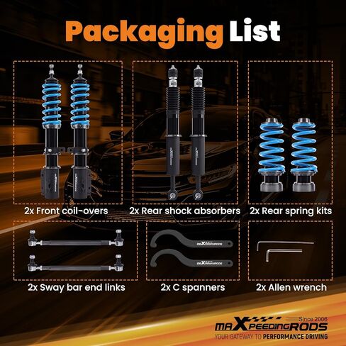 maxpeedingrods Coilover لسيارة Toyota Yaris 2007-2011، لسيارة Scion XD 2008-2010، لسيارة Toyota Prius C 2012-2019، ممتص صدمات قابل للتعديل بـ 24 مستوى، مجموعة خفض مطورة T6 قابلة للتعديل باللون الأزرق in Saudi Arabia