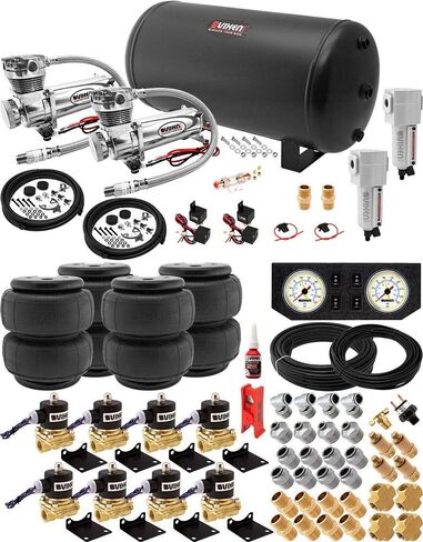 Vixen Air Suspension Kit for Truck/Car Bag/Air Ride/Spring. On Board System- Dual 200psi Compressor, 6 Gallon Tank. for Boat Lift,Towing,Lowering,Load Leveling,Onboard Train Horn VXX1208FW/4863DCF in Saudi Arabia