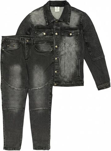 Men’s Premium Denim Jean Suit Standard Cut Biker Jacket With Slim Fit Biker Pants in Kuwait