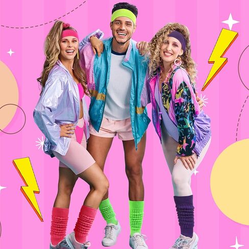 jatebi 3 مجموعة 80s 90s النيون عصابات للنساء عرق عصابات رقيقة الجوارب ترهل الرياضة عصابات الرأس ل 80s 90s ملابس الملحقات الرجعية حزب تأثيري in Saudi Arabia