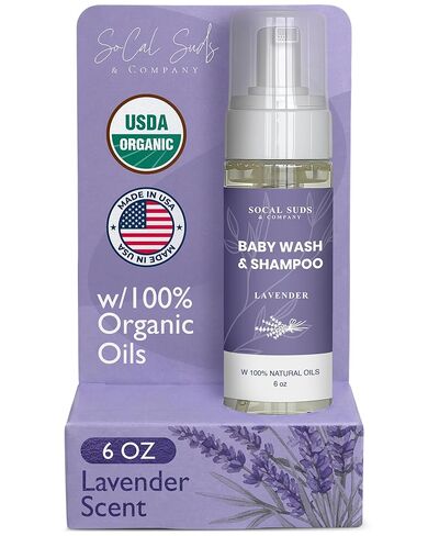 SoCal Suds & Company - شامبو عضوي للأطفال 2 في 1 وصابون قشتالي لغسول الجسم - صابون لطيف للجسم وشامبو لحمام البشرة الحساسة - مكونات مغذية مهدئة - الأطفال حديثي الولادة - لافندر، 32oz in Kuwait