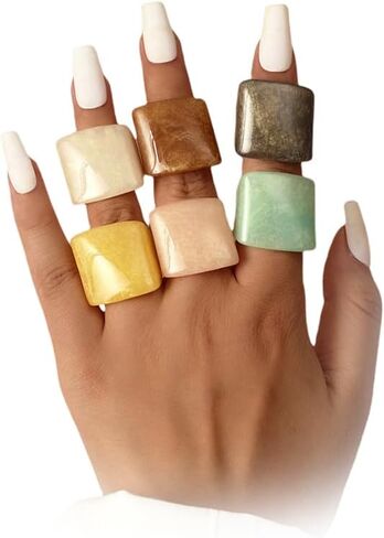 Y2k Chunky Large Resin Stackable Rings Set for Women Colorful Square Acrylic Statement Finger Ring Pack Boho Geometric Plastic Knuckle Jewelry Sets in Kuwait