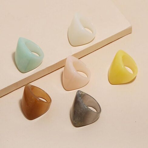 Y2k Chunky Large Resin Stackable Rings Set for Women Colorful Square Acrylic Statement Finger Ring Pack Boho Geometric Plastic Knuckle Jewelry Sets in Kuwait