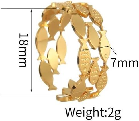 Adjustable Gold-Tone Fish Ring - 18mm Open Band w/Interlocking Fish Charms, 2g Lightweight Stackable Jewelry for Women, Summer Vacation Accessory (Shimmering Gold) in Saudi Arabia