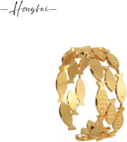 Adjustable Gold-Tone Fish Ring - 18mm Open Band w/Interlocking Fish Charms, 2g Lightweight Stackable Jewelry for Women, Summer Vacation Accessory (Shimmering Gold) in Saudi Arabia