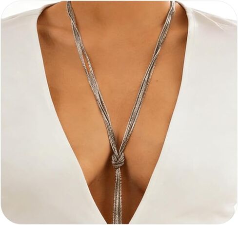 Long Statement Choker Necklaces for Women,Charm Black Body Chain Lariat Necklace Big Gold Knot Link Drop Necklaces,Trendy Party Accessories Gifts in Saudi Arabia