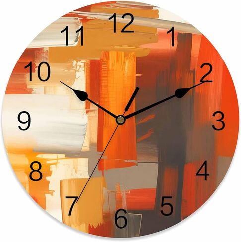 Round Wall Clock 12 Inch Bedroom, Burnt Orange Brown Grey Geometric Vinatge Silent Battery Operated Non Ticking Wall Clocks with Large Numbers Easy to Read for Home, Living Room, Office in Saudi Arabia